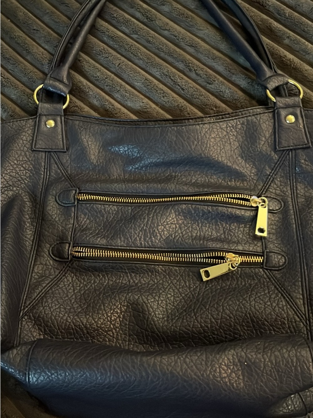 Navy Shoulder Bag with Gold Zipper Accents